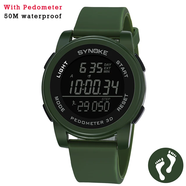 PANARS Mens Digital Watches Men's Sport Watch Dual Time Pedometer Alarm Clock 50M Waterproof Military Multifunction Reloj Hombre 9100 Green