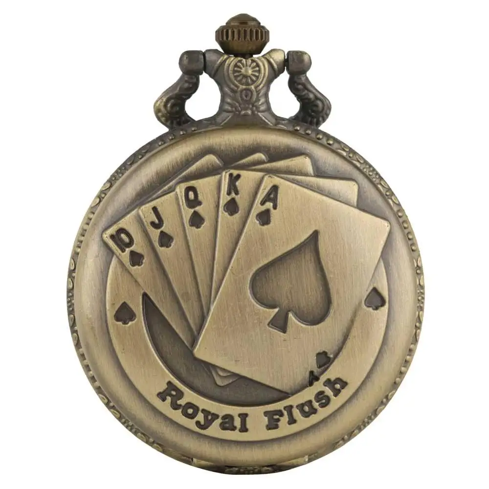 Винтаж Ретро Бронзовая Royal Flush кварц Подвеска Брелок карманные часы с Цепочки и ожерелья цепь подарок Лидер продаж часы для Для мужчин Для женщин