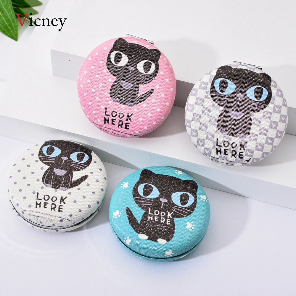 

Cute Pocket Magnifying Mirror Girls Cat Pattern Folding Vanity Make Up Tool Double Side Women Mini Make Up Mirrors espejos