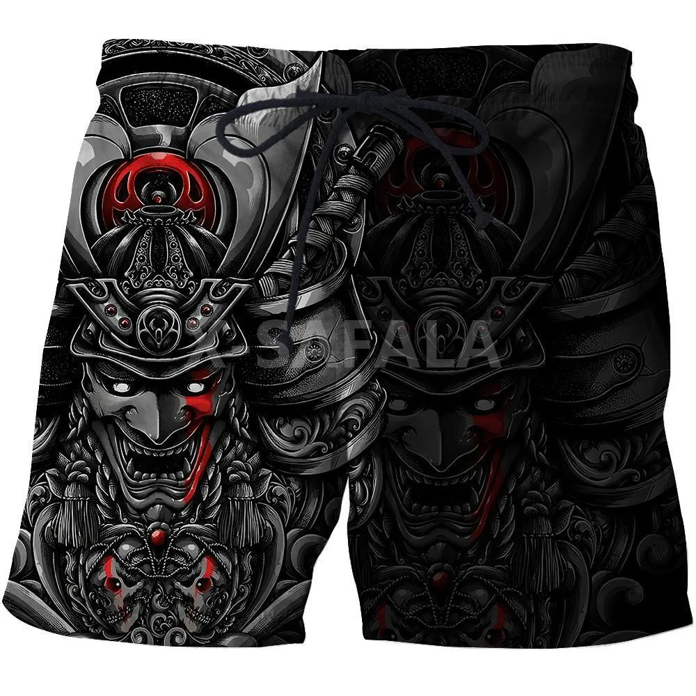 Samurai japonés tatuaje 3D impresión para Hombre Pantalones cortos Unisex Streetwear pantalones cortos de cintura elástica verano playa Casual Harajuku lazo-1