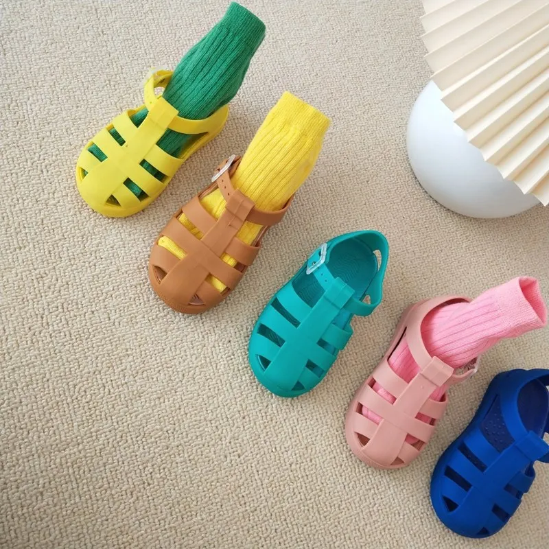 Cute Flat Girls Princess Jelly Shoes Summer New Korean Children's Super Soft School Hollow Sandy Beach Sandal 2-6 Years Old 3