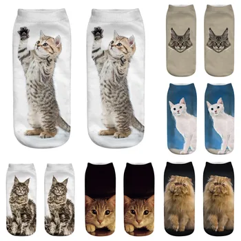 

Women 3d Print Funny Cute Cartoon Kitten Unisex Short Socks Creative Colorful Multiple Cat Happy Low Ankle Socks Female #W3