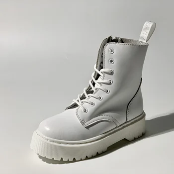 

Size34-41 Chunky Motorcycle Boots For Women Autumn 2020 Fashion Round Toe Lace-up Combat Boots Ladies Shoes