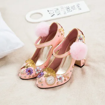 

High Quality Luxury Vintage Diamond High Heels Shoes Women Sandals Designer Floral Round Toe Lady Party Runway Pump Shoes