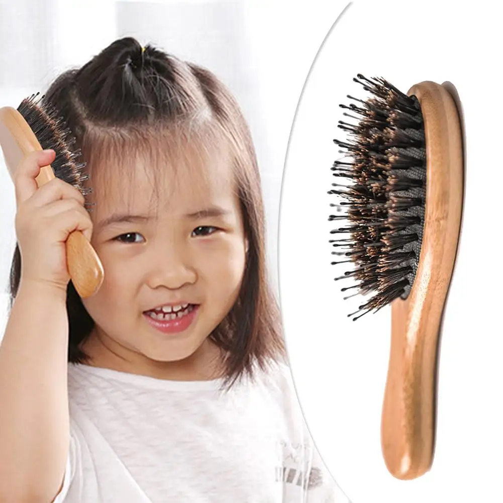 1Pcs New Comb Boar Bristle Hair Brush Atural Bamboo Cushion Massage Anti Static Paddle Comb Tool 2