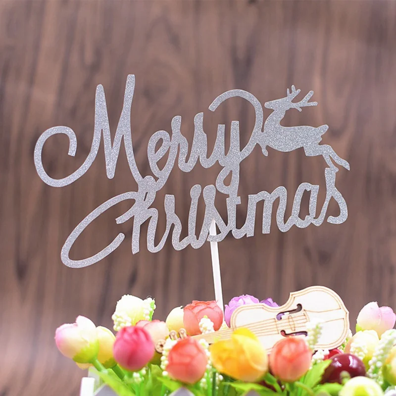 5pcs/bag Merry Chrismas Cupcake Toppers Rose Gold Deer Snow White Party Xmas Decoration Cake Topper New Year Cake Decoration