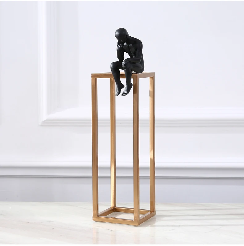 Скульптура Thinker Rodin Золотая рамка из нержавеющей стали настольное украшение