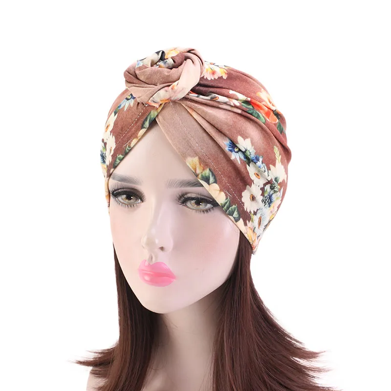 Цветочный принт стиль мусульманский тюрбан Женская мода завязанный головной убор индийская Кепка Леди Свадебная вечеринка шапочка Кепка chemo аксессуары для волос