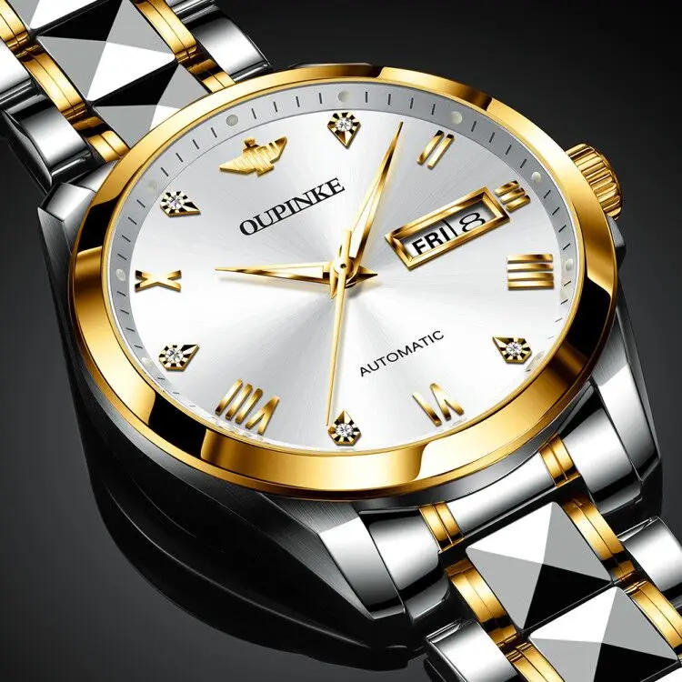 US $216.00 Luxury Men Mechanical Watch Automatic Sapphire Crystal Tunsten Steel 5ATM Waterproof Luminous With Date Wristwatch Men OUPINKE