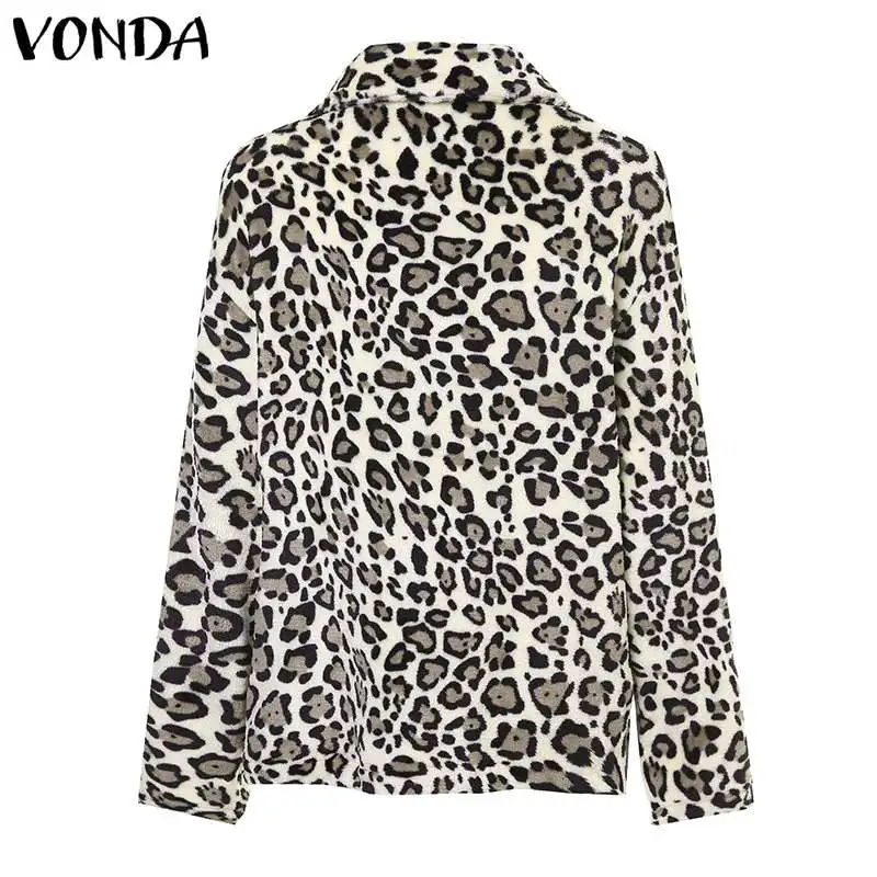 Осень зима VONDA женские леопардовые куртки на молнии из искусственного меха Модные женские теплые пальто женская верхняя одежда 5XL