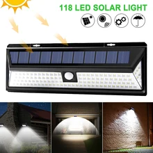 Открытый 118 светодиодный 3 Режимы солнечные лампы PIR датчик движения Солнечный настенный светильник водонепроницаемый IP65 защитные лампы для сада двора снаружи