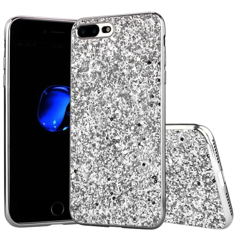 Роскошный ТПУ Стразы флэш-покрытие жесткий чехол для телефона для: iphone samsung huawei xr xs max note s8 s9 s10 mate P 20pro lite - Цвет: Серебристый