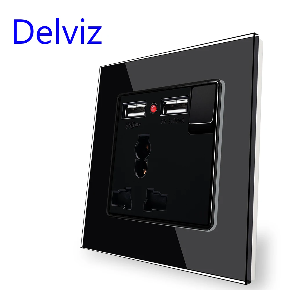 Delviz Toughened Glass Panel, TV computer switch 86mm*86mm, Black 1 Gang 2 Way Push Button Switch, Crystal 16A Wall Power Switch