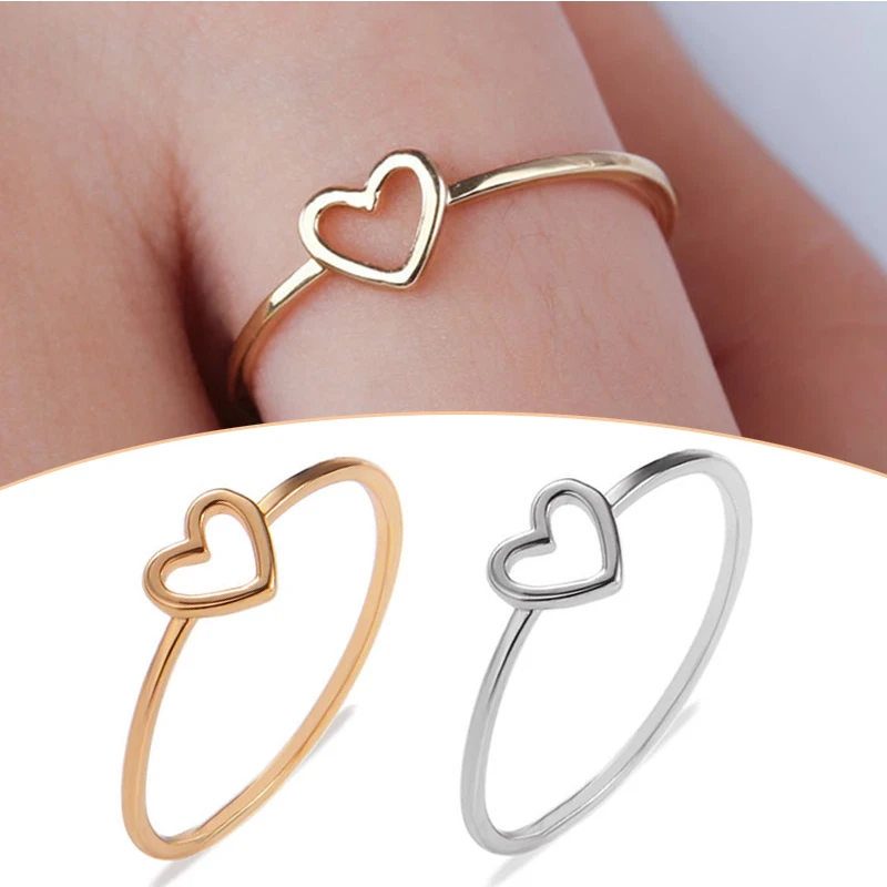 New 1PC Couple Heart Rings Alloy Hollow Out Bride Party Wedding Ring ...