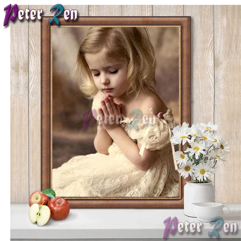 5d diamentowa malowana mała dziewczynka modląc się Diy pełna kwadratowa/okrągła dżetów ścieg haft obraz nowoczesna dziewczęca prezent