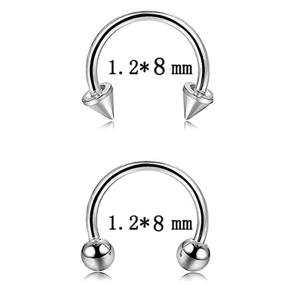 Spike And Ball 2PC Шпильки для носа обруч ноздри кожный пирсинг 4 шт. сталь сегмент кольцо ухо Tragus Cartliage спираль губы Лабрет язык Ушная перегородка ювелирные изделия - Окраска металла: Spike And Ball 2PC