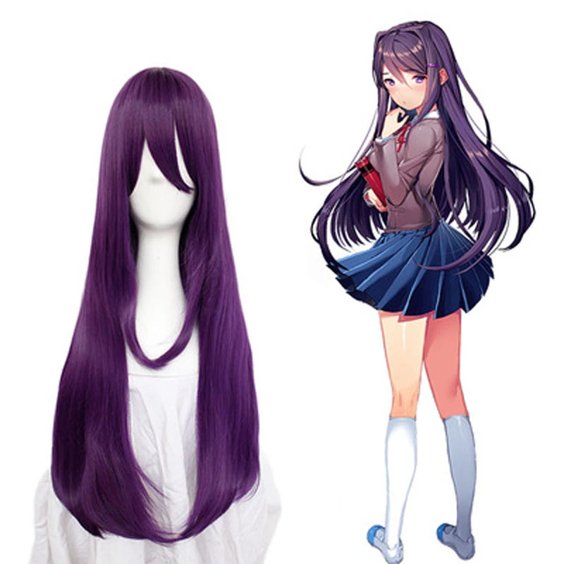 Doki Doki Literature Club Yuri Monika Natsuki Sayori DDLC Long Straight Wig Game Synthetic Cosplay Wigs For Women sexy halloween costumes for women