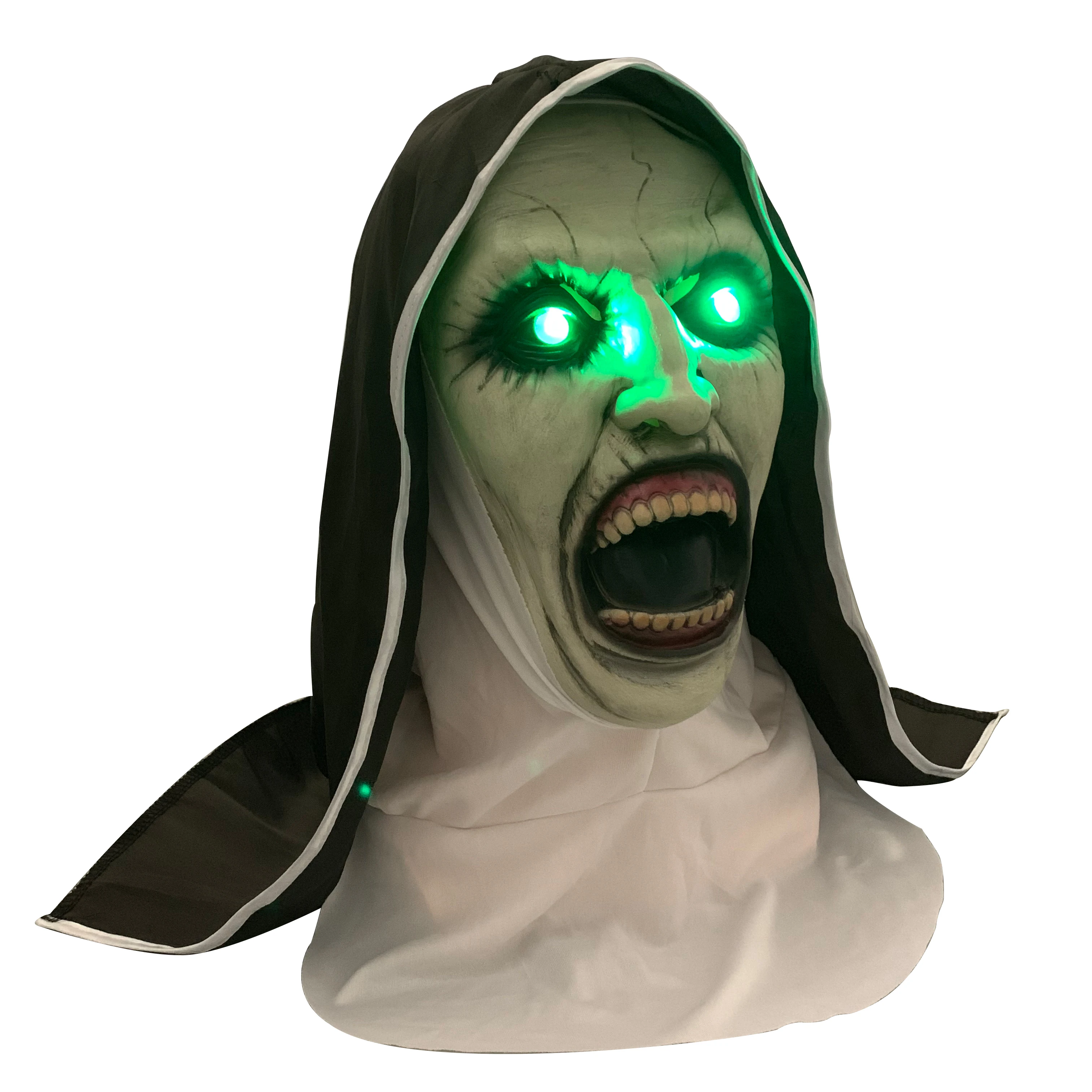

Sacry Nun Mask Horror Mask For Women With Led light Cosplay Valak Latex Masks With Black Headscarf Halloween Party Props