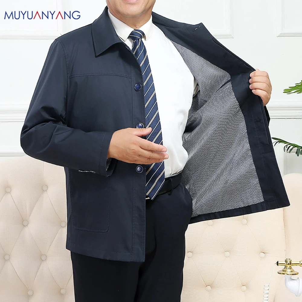 Mu Yuan Yang Осень хлопок мужская куртка сплошной цвет Повседневная посадка нагрудные однобортные пальто классический большой размер 3XL 4XL