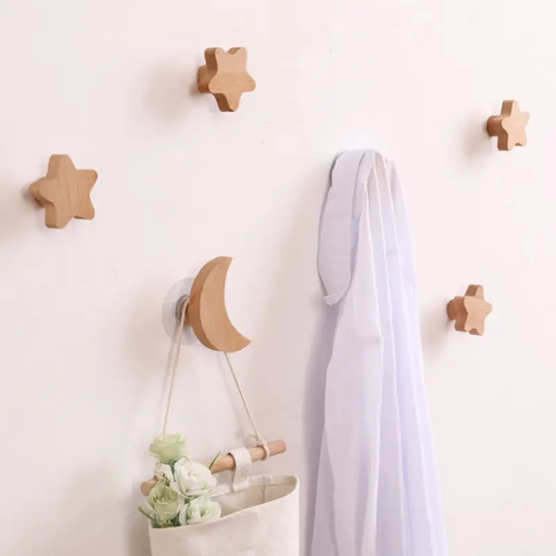 Children's Room Decorative Hooks Wood Wall Hooks Star Key Hook
