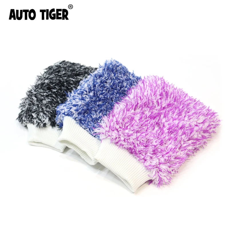 AUTO TIGER Soft Easy Working Double Side Car Washing Mitt Microfiber Cleaning Gloves Car Detailing Tools