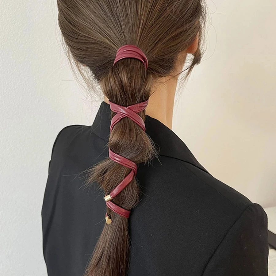 Personality Pu Leather Hair Ties Women Hair Rope Braiding Ponytail