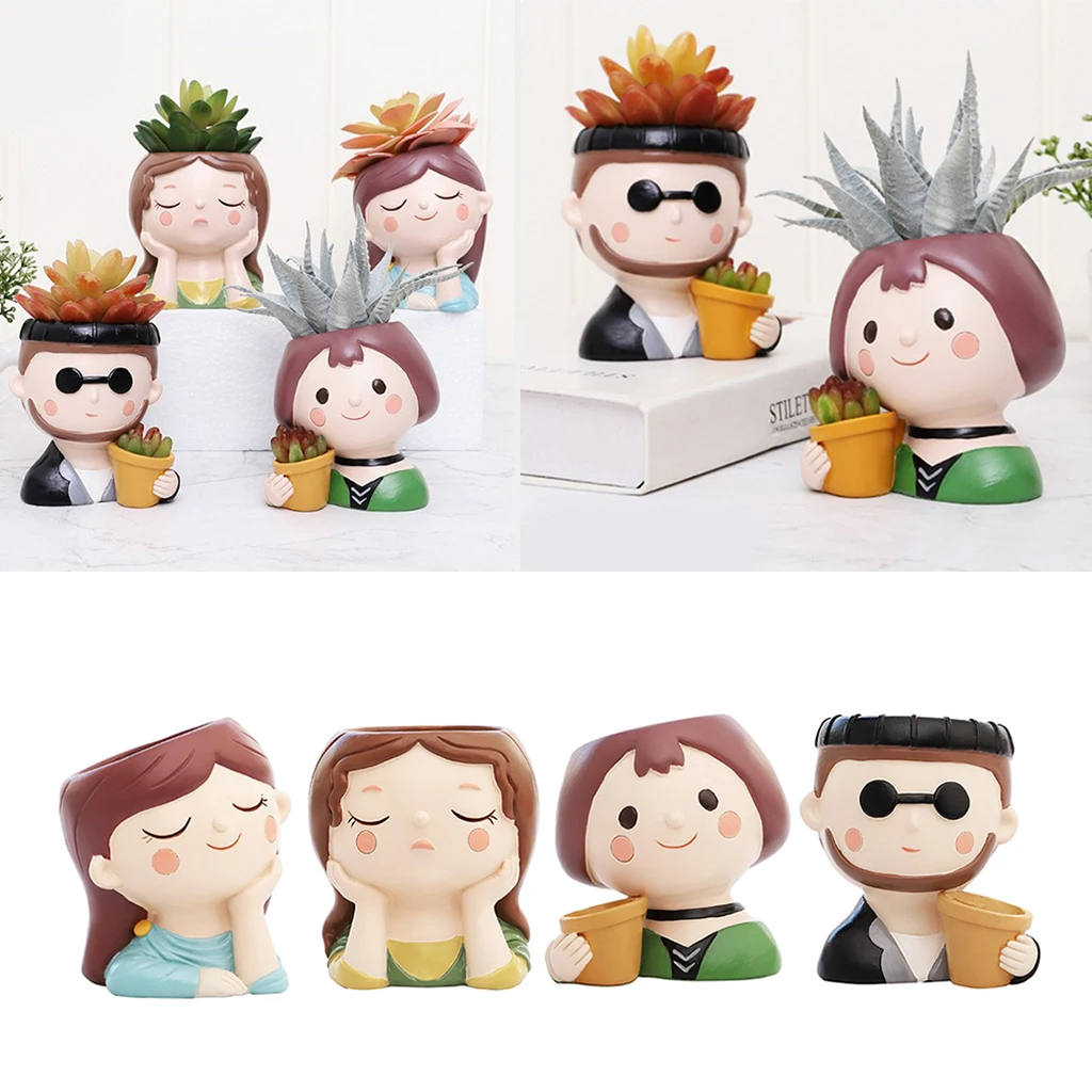 Resin Cute Girls Plant Window Box Flower Pot Small Succulent Planter Pots Decor