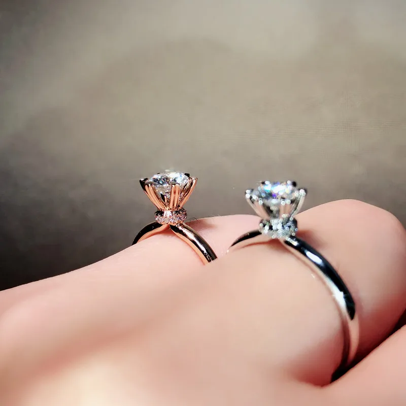 Классическое 1.0ct 6,5 мм искусственное свадебное кольцо из муассанита 925 пробы Серебряное обручальное ювелирное изделие женские подарки