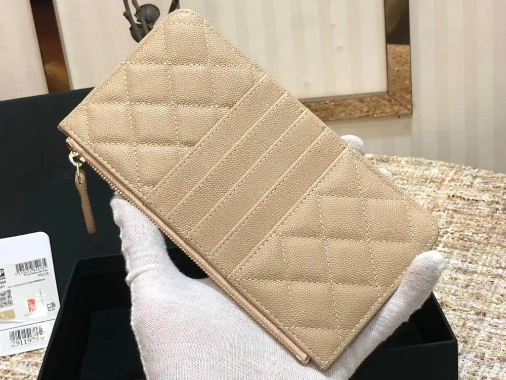 

2020Women luxury caviar leather Wallet top quality designer brand Clutch card holder feminine purse cellphone pouch long Wallet