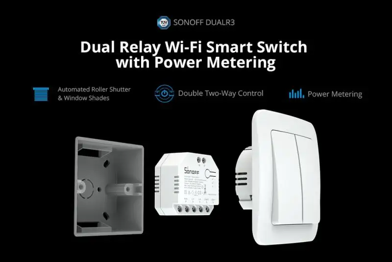 SONOFF-Módulo de relé DUAL R3 2 Gang, MINI interruptor inteligente de medición de energía, Control de hogar inteligente a través de eWeLink, AKITECNO.CL