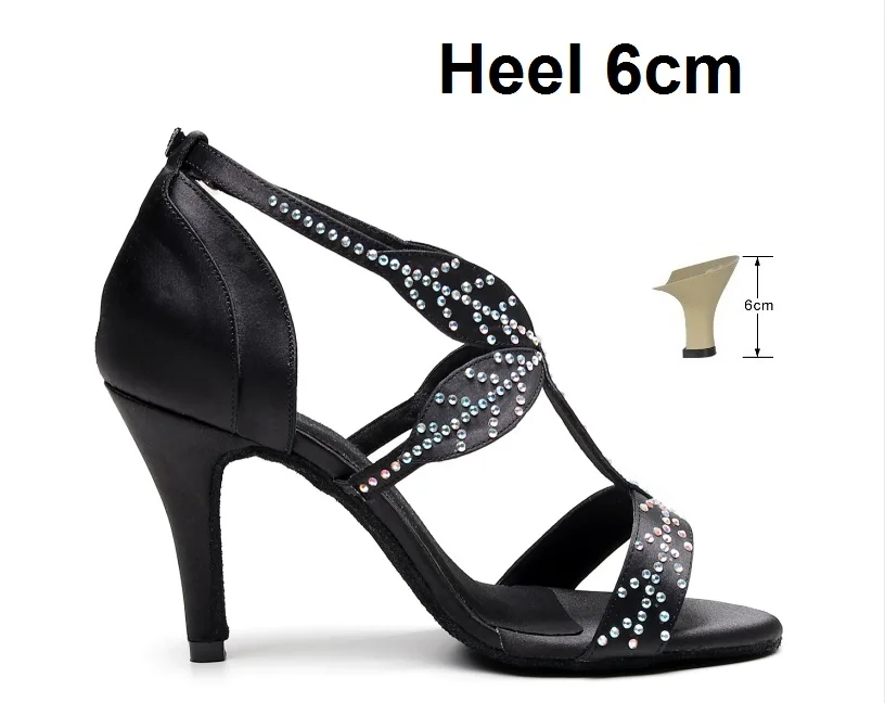 Black 6cm Женские туфли для Бальных и латиноамериканских танцев со стразами; черные танцевальные туфли для сальсы и Танго; обувь для выпускного вечера; Каблук 6/7, 5/8, 5 см; VA30 - Цвет: Black 6cm