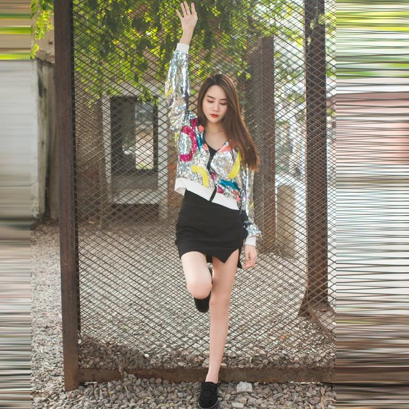 Spring New Style Short Jacket Women's Ozhouzhan-Style Stand Collar Popular Brand Versatile Sequin-Long-sleeved Upper Garmen