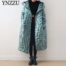 YNZZU зима теплый оверсайз женское пуховик длинный Harajuku с капюшоном Легкое женское пуховое пальто Асимметричная шикарная сплошной цвет длинный рукав верхняя одежда YO970