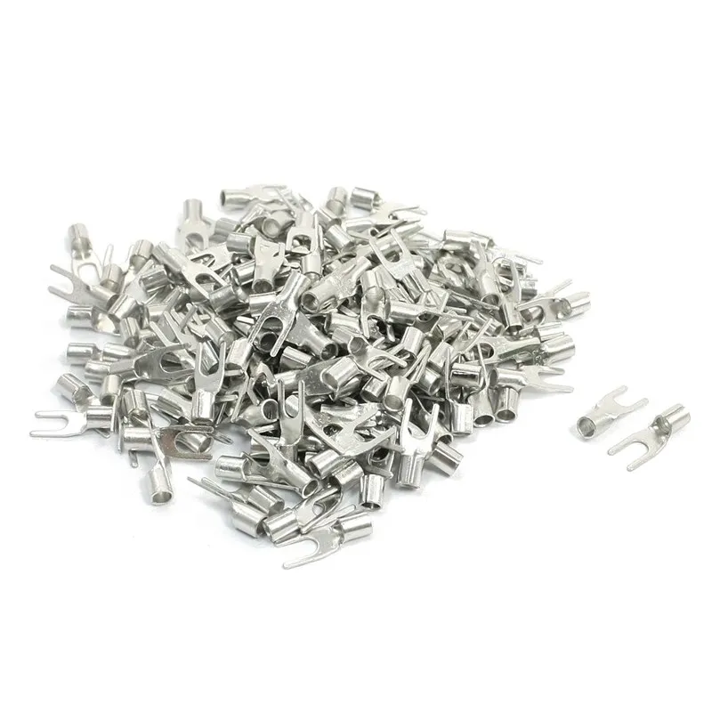 New 200Pcs SNBS2-4 AWG 16-14 Wire Connector Non Insulated Fork Terminals