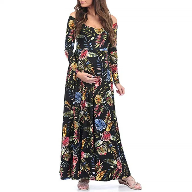 Fashion Maternity Shoot Dress Floral Print Maternity Gown Photo Prop Long Pregnancy Dress Photography Clothes For Pregnant Women (17)