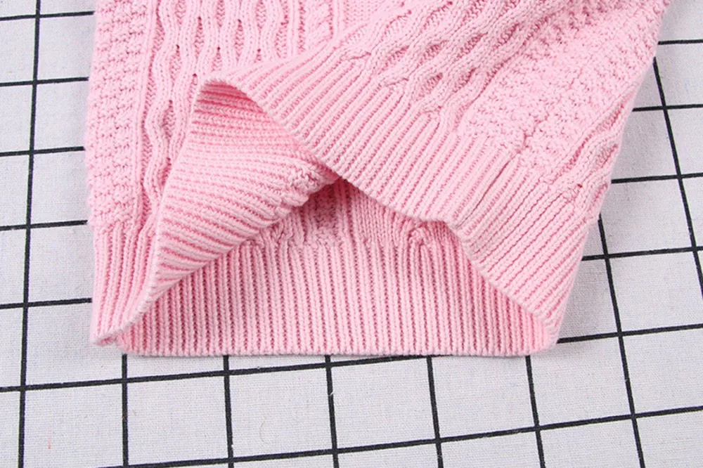 Детский вязаный свитер для маленьких девочек и мальчиков; пуловер; однотонные топы с вышивкой; одежда; свитер с рисунком; милый розовый свитер для малышей