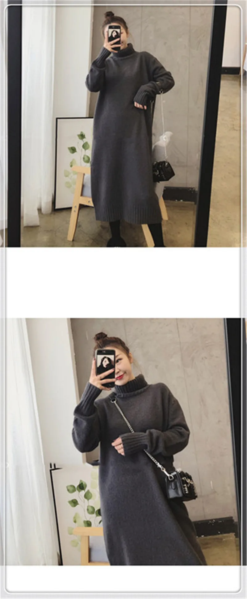 CBAFU korea loose sweater dresses women turtleneck dress long sleeve pullover knitted dress autumn winter knit clothing P542