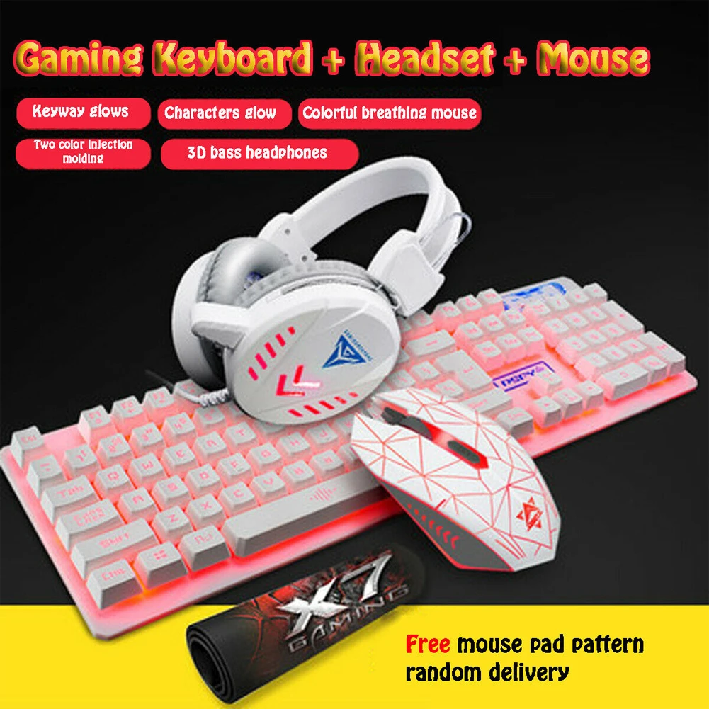  Universal USB Keyboard and Mouse Headset Set LED Backlight Mechanical Keyboard Electronic Headset f