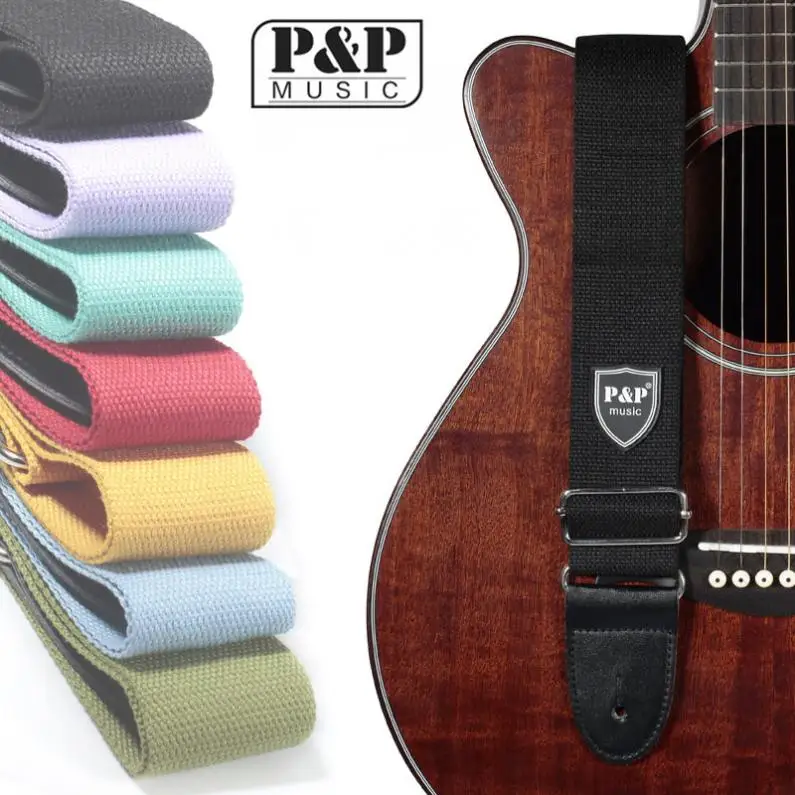 

Universal Adjustable Pure Cotton Colorful Acoustic Guitar Strap with Leather Head 7 Colors Optional