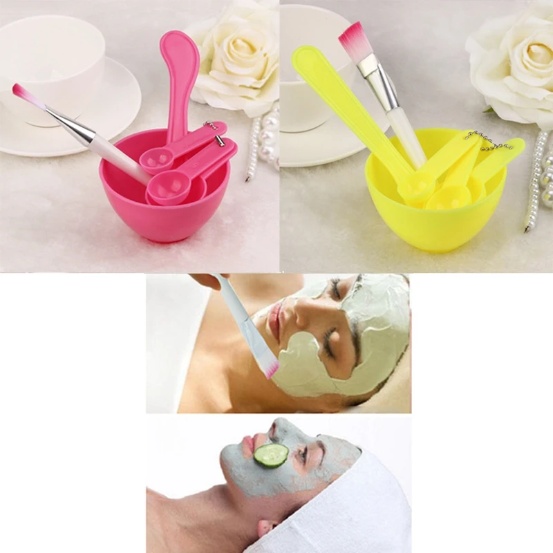 4 в 1 Diy маска для лица щетка и чашка для смешивания ложка палочка щетка набор для ухода за лицом женщины красота лица профессиональные наборы Инструменты(желтый