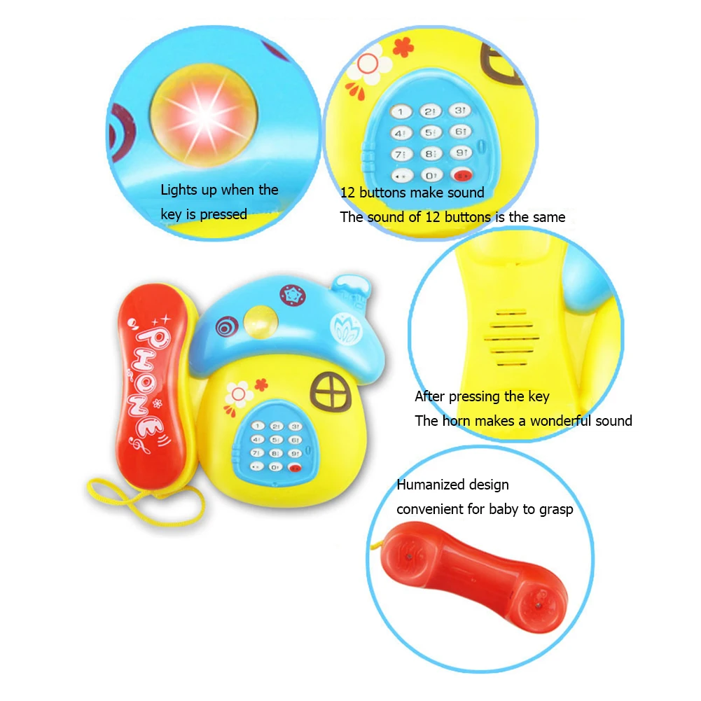 Cute Electronic Phone Toy Kid Musical Sound Early Educational Learning Cartoon Telephone Baby Gift Random Color
