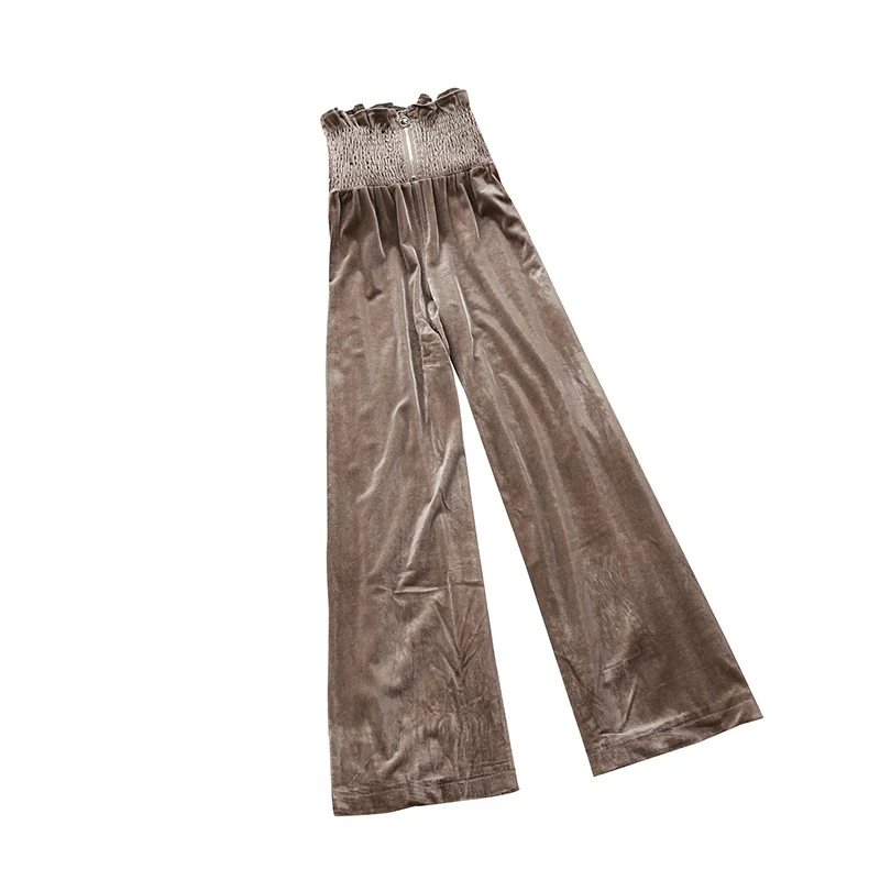 Осень Зима женские брюки золотые бархатные женские брюки на молнии с высокой талией винтажные широкие брюки размера плюс повседневные брюки