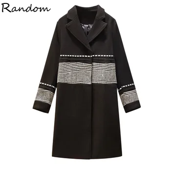 

Plus Size Women Winter Houndstooth Black Patchwork Long Wool Coat Ladies Long Sleeve Overcoat Parka Jacket Oversize Outwear