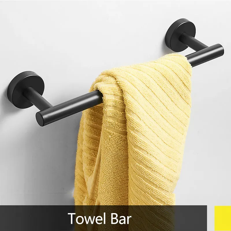 towel bar Матовый черный набор аксессуаров для ванной комнаты Крючок для халата один держатель для полотенец черный аксессуары для ванной комнаты нержавеющая сталь - Цвет: towel bar