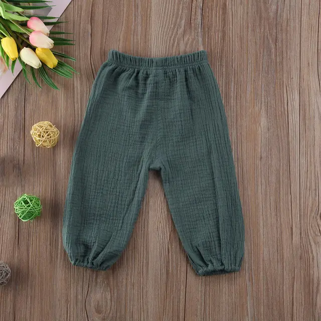 Baby Pants Wrinkled Cotton Vintage Bloomers Trousers Legging Solid Pants 6M-4T Toddler Infant Child Girls Boy Pants green