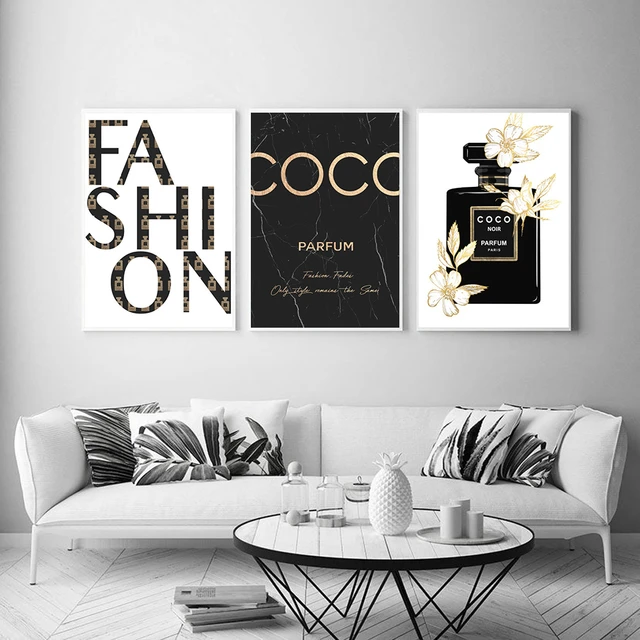 Luxury Fashion Coco Quotes Poster Print Gold Flower Perfume Wall Art Canvas  Painting Modern Trendy Picture For Living Room Decor - Painting &  Calligraphy - AliExpress