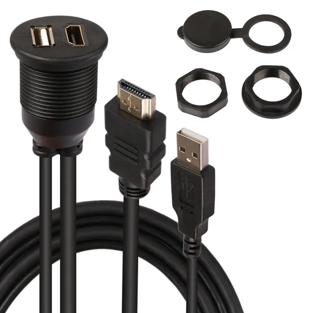 Водонепроницаемый Dash заподлицо USB2.0 HDMI мужчин и женщин аудио кабель-удлинитель для автомобиля мото лодки 6 мм USB HDMI кабель для скрытого монтажа 1 м