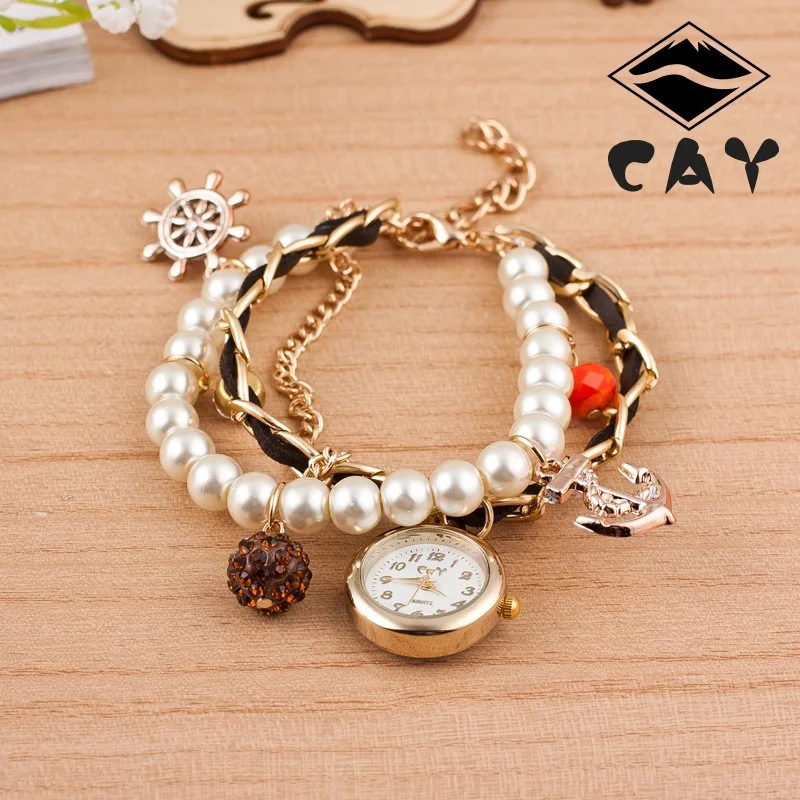 

Korean-style Fashion Bracelet Watch AliExpress Hot Selling Watch Pearl diao zhui biao Navigation-Style Ladies' Watch of Boat Anc