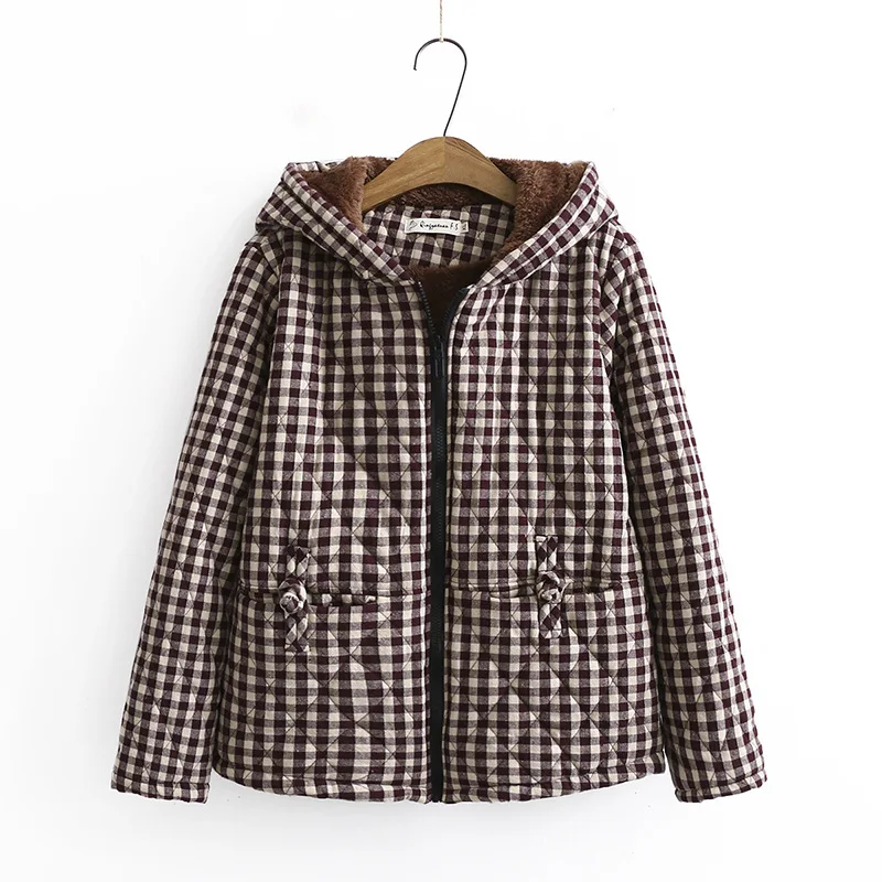

Oversize Women's Parka Winter Warm New 2020 Plaid Short Padded Jacket Loose Fleece Liner Coat