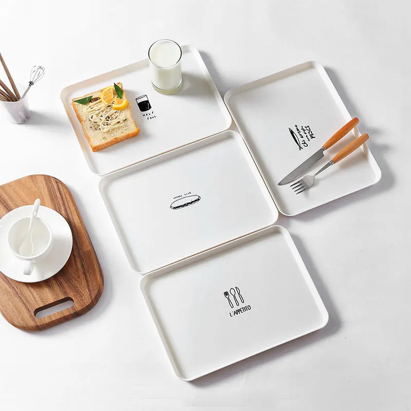 

Nordic Style Rectangular Plate Home Simple Breakfast Plate Plastic Tea Tray Plate Dessert Small Tray Dessert & Bread Plates